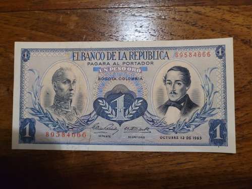 ElbancoDe La Republic 1963 Colombian 1 Peso Oro Note