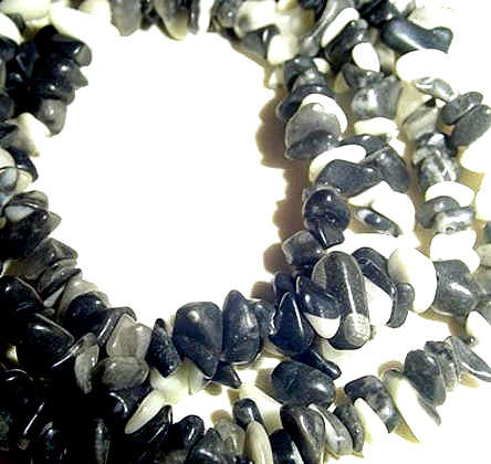 Black and White Stone Chip Beads, 20cm in a (Free) Tub