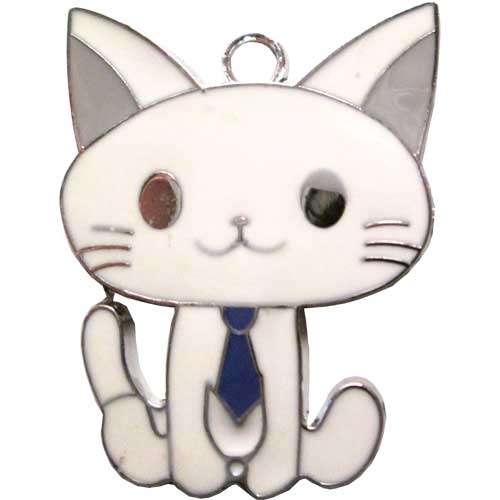 Cat with Blue Tie Enamelled Charm 30mm