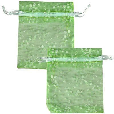 Patterned Organza Bags 75/70 in Lime Green Floral with AB Glitter