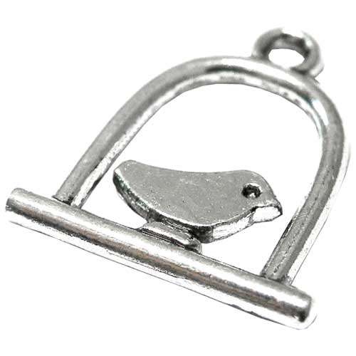Bird on a Swing Charm 18x16mm Silvertone