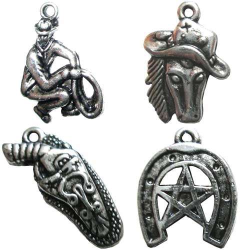 CCB Acrylic Silvertone 4pc Cowboy Set of Charms