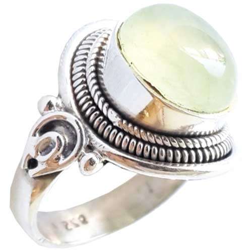 Soulstone Ring Size 17.9 with Prehnite in Solid Hallmarked 925 Silver