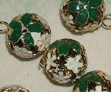 ~oOo~ DRC Imported Handcrafted 16mm Enamel on Brass CLOISONNE Filigree Bells in GREEN