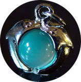 13x13x7mm Double Dolphin Charm Double Sided with Revolving Cat's Eye Bead in Silvertone Metal