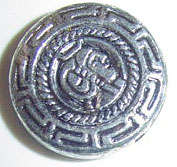 22x6mm Ethnic Tribal Round Flat Disc Bead in Antiqued Silvertone Metallised Acrylic