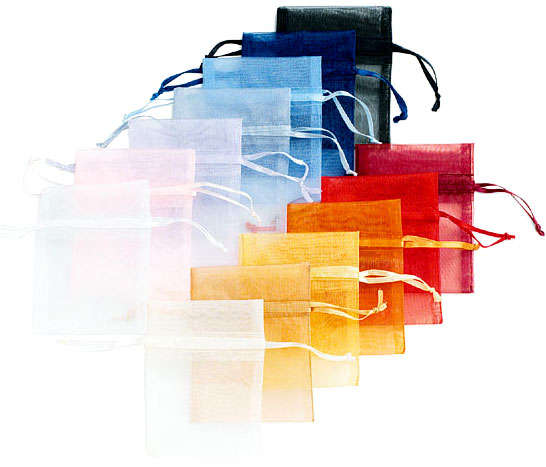 BULK! Unsorted Av. 80x100mm  Plain Organza Bags - PACK OF 100 (less than 53c per bag)