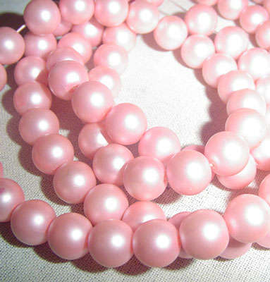 6mm Frosted Pink Round Glass Pearls