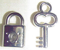Double-sided Lock & Key Charm in Silver CCB Metallised Acrylic