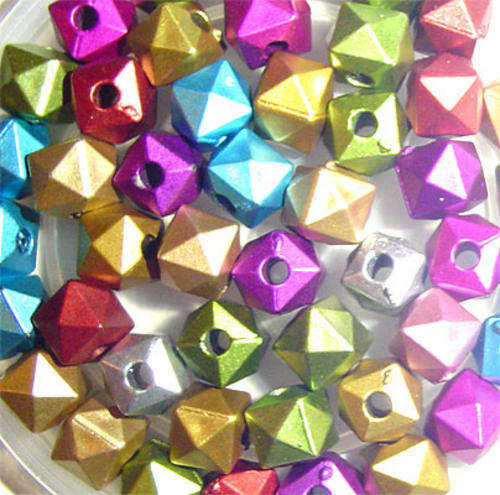 6mm Colourful Metallic Assorted Colours Acrylic Mardi Gras Facetted Cubic Bead - Pack of 50 pcs