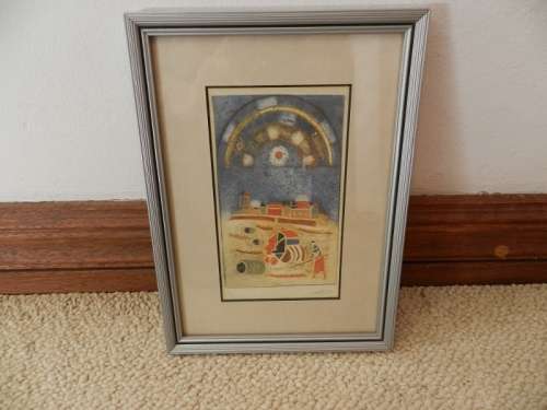 Picture Frame: Wooden frame with print of Agricultural scene and astrological signs