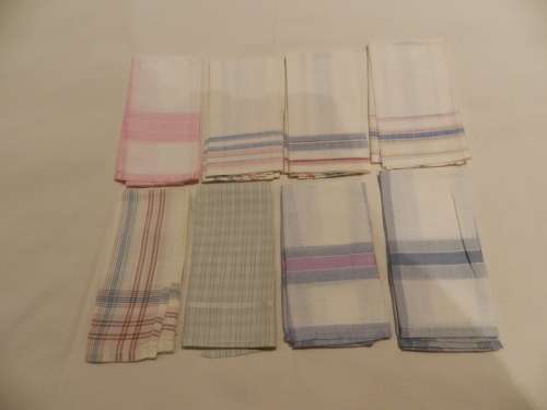 Vintage collectable Ladies cotton hankies. Set of 8x handkerchiefs in various light colours and stit