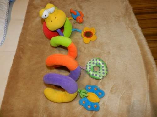 Baby Cot, Pram or Carrier Handle Spiral Snake soft toy