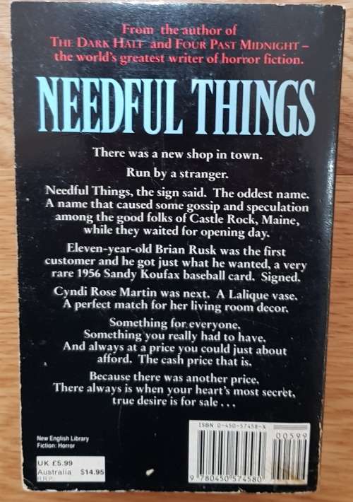 Needful Things  Stephen King  (Horror).