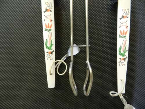 Vintage Steel Braai Utensil Set.  3pce.  As new.  Consists of: 1x Egg Lifter, 1x Fork and tongs.
