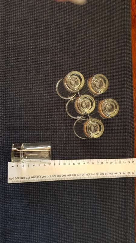 Glasses: Set of 6x small Breakfast juice drinking glasses.  Clear glass.