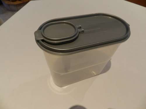 Addis Plastic dispenser/storage container with easy lift Grey lid.