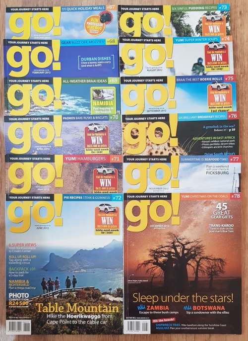 Magazines: GO!  12x Magazines - Year 2012.   Issue No: 067 to No: 078.  Issues: January to December