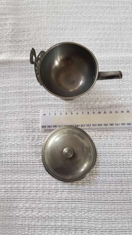 Antique Dutch Pewter oil burner.  Late18th early 19th Century with Angel and trumpet mark.