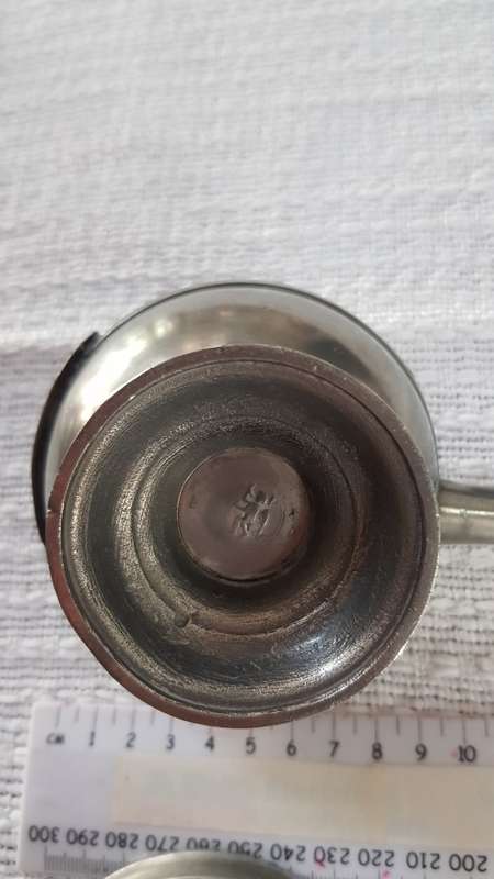 Antique Dutch Pewter oil burner.  Late18th early 19th Century with Angel and trumpet mark.