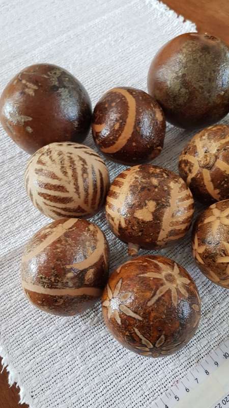 African curios:  Set of 11x Monkey apples.  2x are plain and 9x have various carved designs.