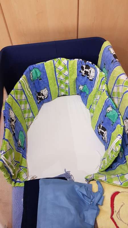 Baby camping cot with mattress and carry bag etc.