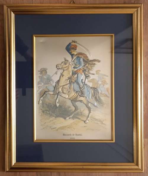Framed Vintage French 925 Sterling Silver Relief Sculpture.  Hussards de Rautki 1692`