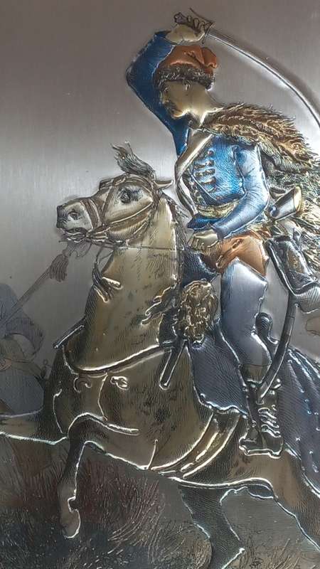 Framed Vintage French 925 Sterling Silver Relief Sculpture.  Hussards de Rautki 1692`