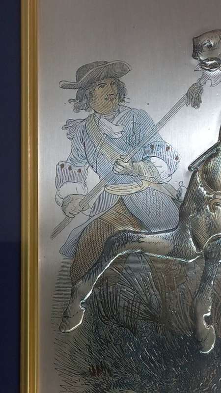 Framed Vintage French 925 Sterling Silver Relief Sculpture.  Hussards de Rautki 1692`