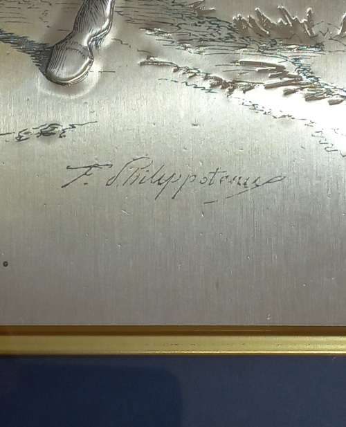 Framed Vintage French 925 Sterling Silver Relief Sculpture.  Hussards de Rautki 1692`