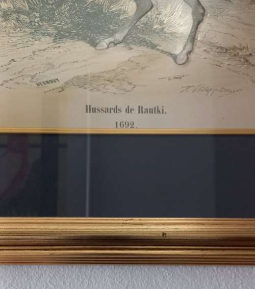 Framed Vintage French 925 Sterling Silver Relief Sculpture.  Hussards de Rautki 1692`