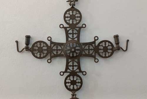 Antique Solid Brass Byzantine Cross. 1940s Gothic Orthodox Religious Church Cross (Wall hanging).