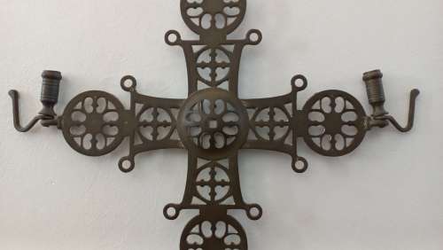 Antique Solid Brass Byzantine Cross. 1940s Gothic Orthodox Religious Church Cross (Wall hanging).
