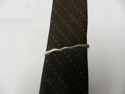 Men`s Vintage Tie Clip. c1970s. Nickel plated clip snake design with painted eyes.