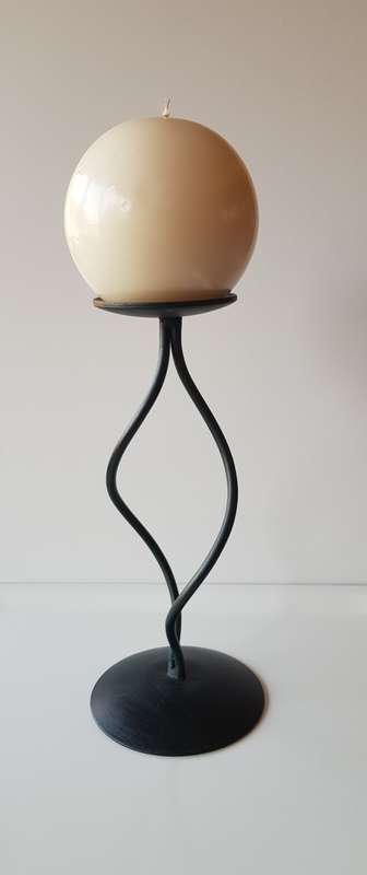 Tall Black Wrought iron Candle Holder/Stand with an 10cm White Ball candle.
