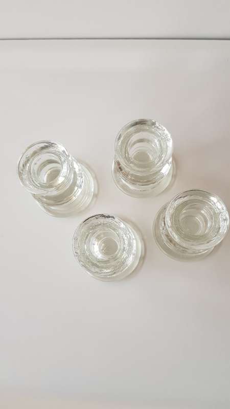 Set of 4x Pedestal type Glass Candle Holders. Round base
