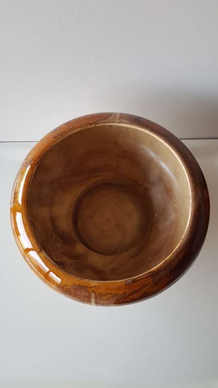 Indoor flower pot/planter. Vintage Large earthen ware Pot with glazed rim. Warm mustard brown hues.