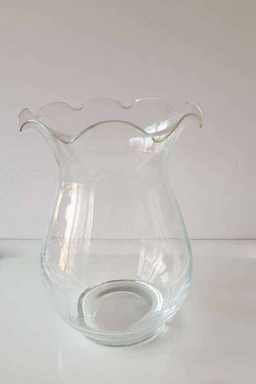 Glass Flower vases. Large glass vase with scalloped edge. Plain glass.