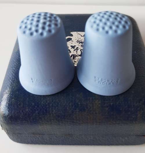 A collectors Set of Royal Wedding thimbles in blue jasperware by Wedgewood in original box