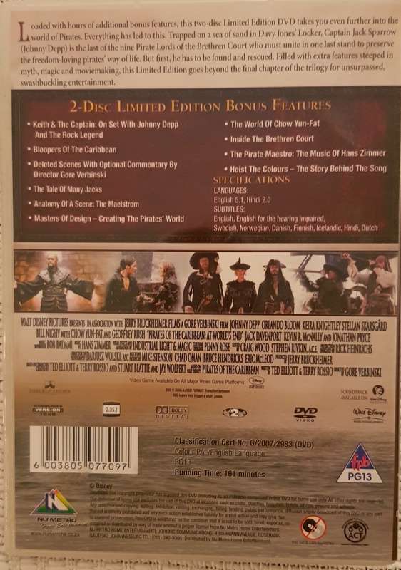 DVD Movie  Pirates of the Caribbean/At Worlds End  Johnny Depp  2Disc Limited Edition- PG13