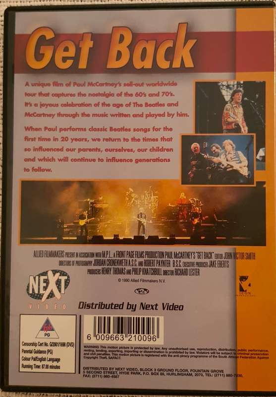 DVD Movie  Paul McCartney  Get Back  Music - PG.