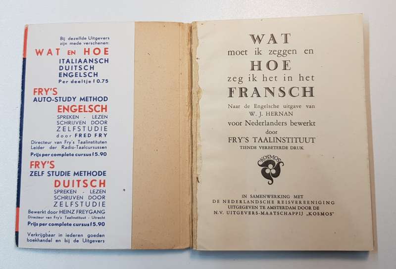Vintage Tourist Language Guide 1950s.   Wat en Hoe zeg ik het in Fransch. - Miniature Dutch booklet