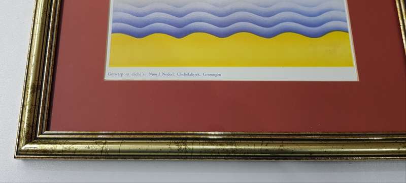 Wooden Frame behind Glass: Gilded with Maroon passepartout (mount card around picture).