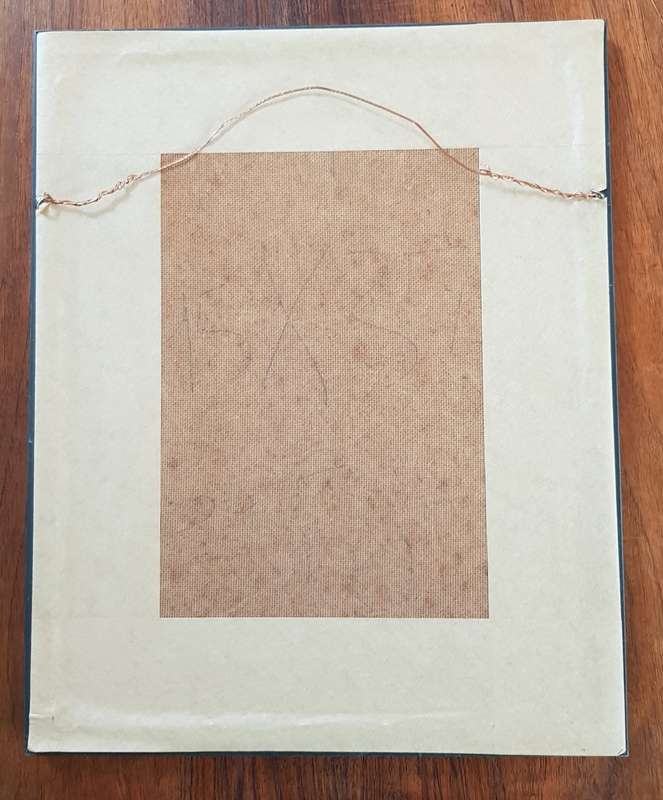 Wooden Frame behind Glass: Gilded with Maroon passepartout (mount card around picture).