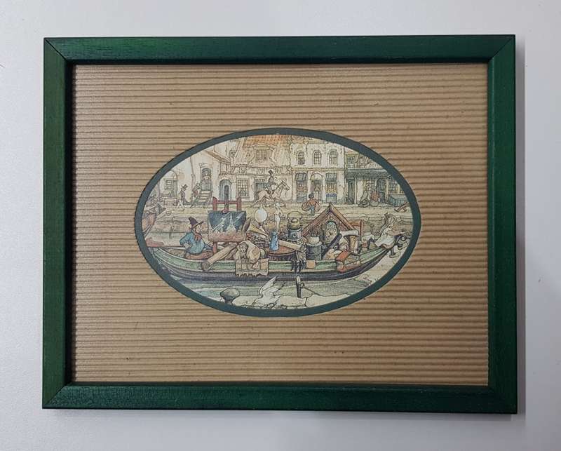 Wooden picture frames Painted green: Set of 2x frames with glass. Dutch sketch artist prints