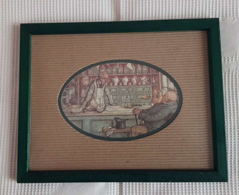 Wooden picture frames Painted green: Set of 2x frames with glass. Dutch sketch artist prints