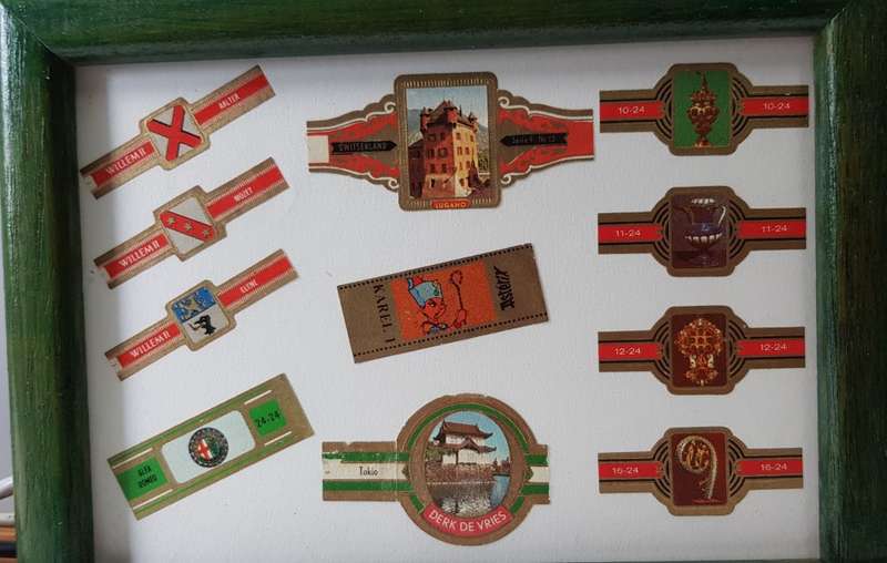 Cigar Band Collection: 1x Small Frame with various cigar bands.