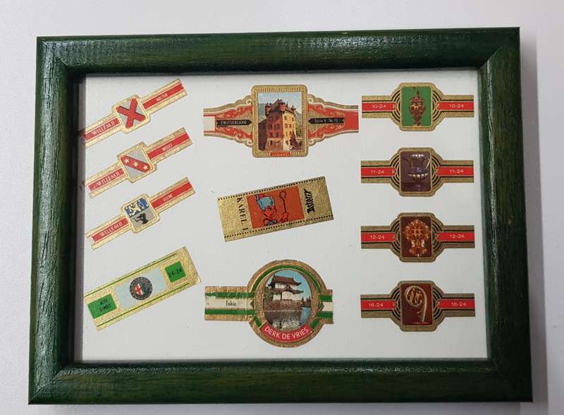 Cigar Band Collection: 1x Small Frame with various cigar bands.