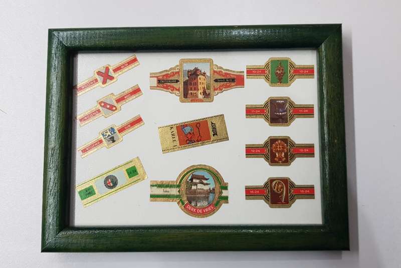 Cigar Band Collection: 1x Small Frame with various cigar bands.