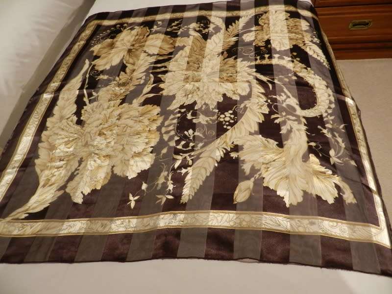 Vintage collectable Ladies scarf.  Classic silk finish square scarf in Brown and Gold.
